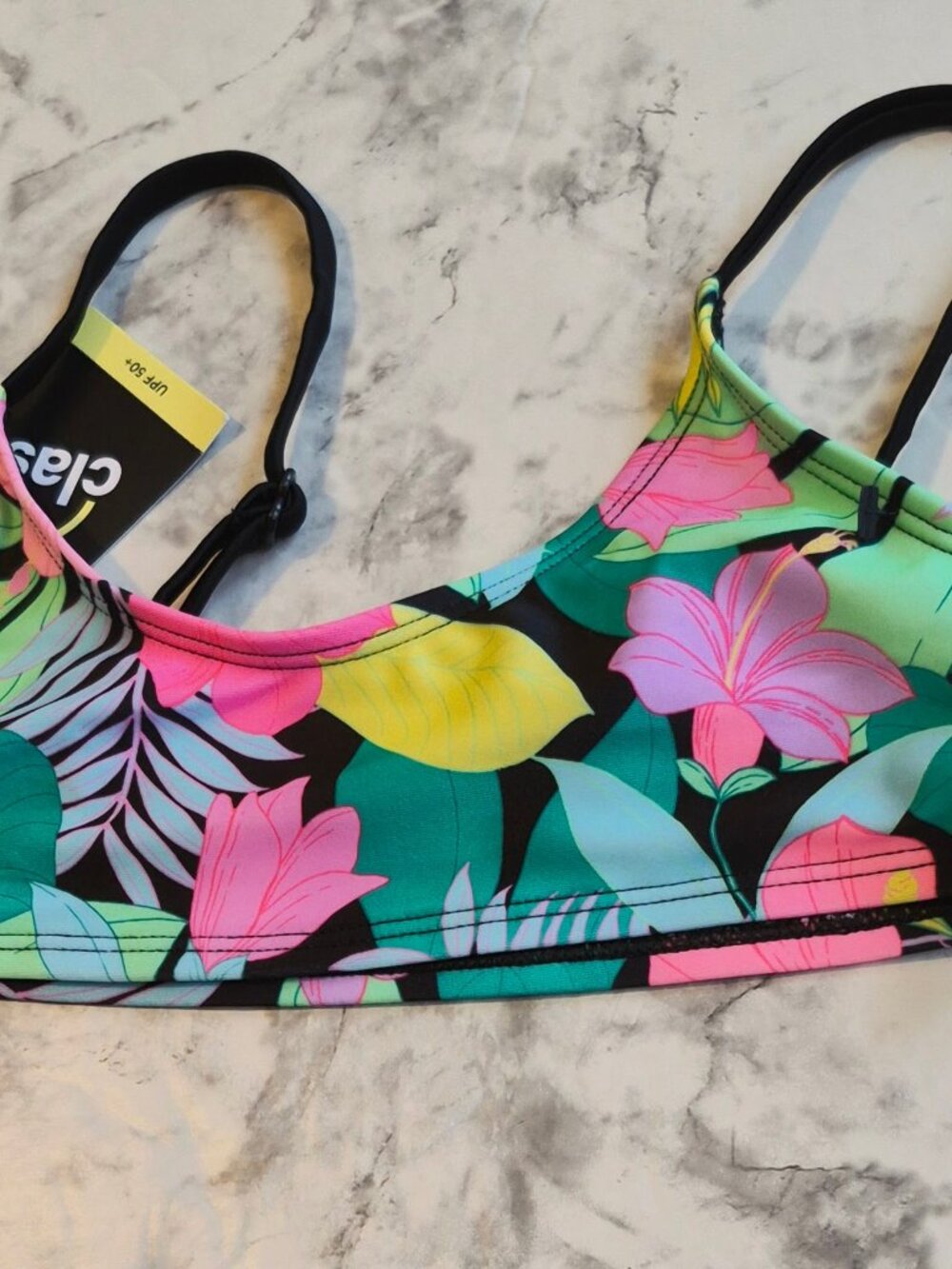 Art Class Girls Kids Black Floral Bikini Swim Top UPF 50+ Size M (8)